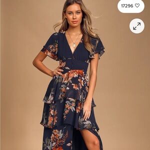 Lulu's Navy Floral High Low Dress